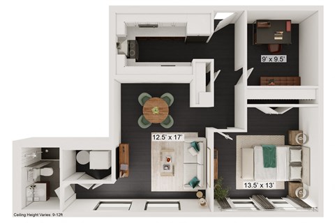 Floor plan for 2 beds, 2 baths